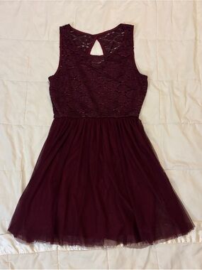 Girls Burgundy Lace Bodice Tulle Dress